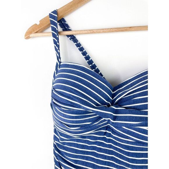 Niptuck Swim Riviera Stripe Denim Joanne Twist Front Design One Piece Swimsuit S - Picture 4 of 13